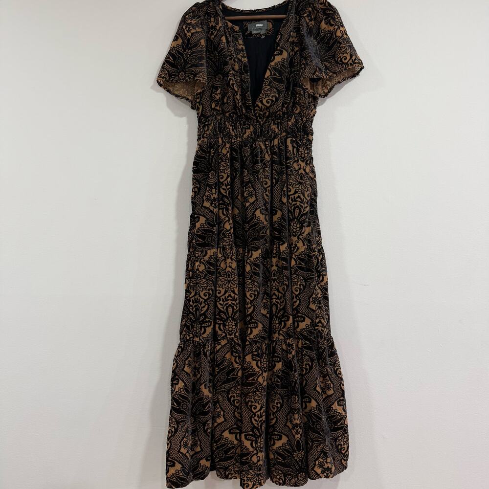Anthropologie Somerset Maxi Velvet Burnout Dress Tiered Black Floral Size S - Picture 7 of 10